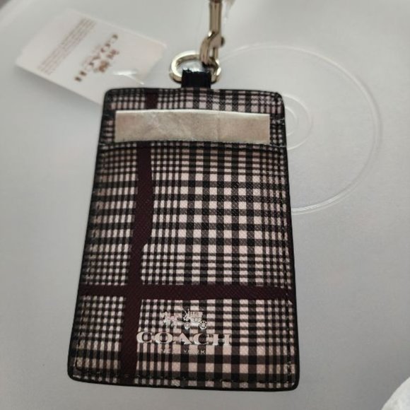 COACH LANYARD BROWNBLK/WHT GLEN-PLAID WITH SILVER HARDWARE. NEW WITH TAGS. - Picture 3 of 4